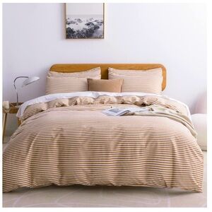 Striped Rust and White Bedding Set-KING SIZE